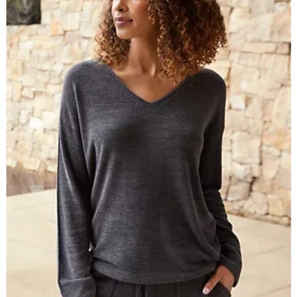 Barefoot Dreams Sweaters - NWT Barefoot Dreams Cozychic Ultra Lite Pintuck V Neck Pullover in Carbon Medium